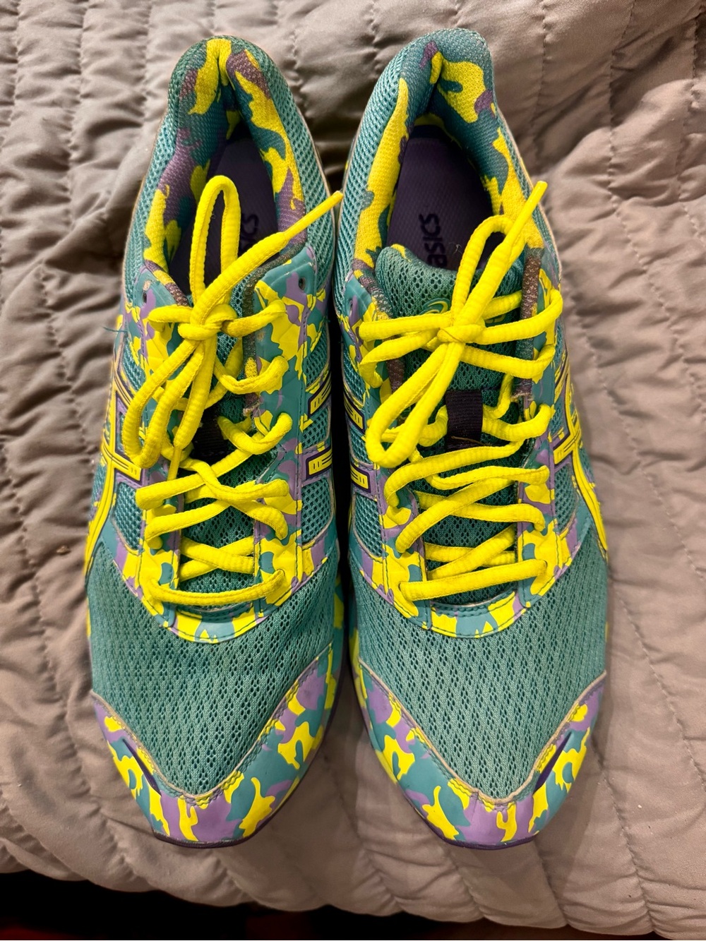 Asics Teal & Yellow Camo Running Sneakers